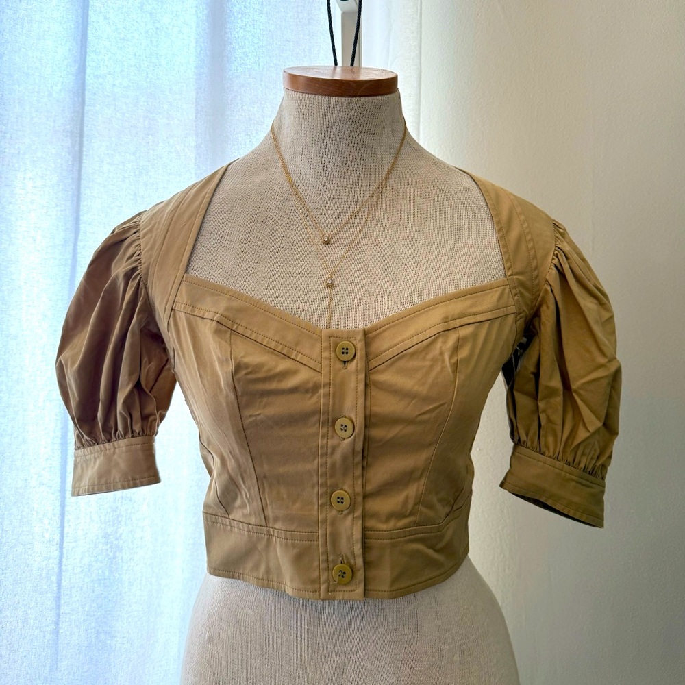 STAUD Corset Top with Puff Sleeves